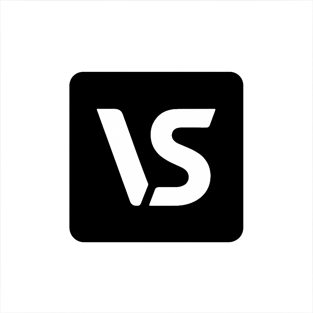 VisiStride logo featuring stylized 'VS' initials in white on a black rounded square background